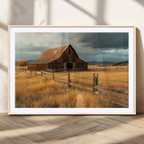 16480179-MGC-FP-36x24_Natural-Farmhouse Wall Art – Rustic Barn and Golden Field Canvas Print, Country Landscape Photography Decor for Bedroom, Living Room,