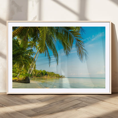 65056721-MGC-FP-36x24_Natural-Tropical Beach Wall Art – Palm Tree Coastal Photography Print, Relaxing Ocean Paradise Landscape, Island Seascape Home or Office