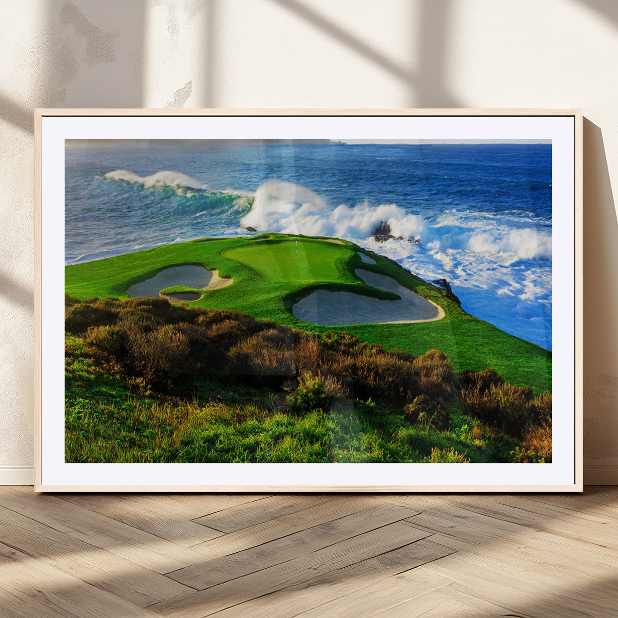 34181847-MGC-FP-36x24_Natural-Coastal Golf Course Wall Art – Panoramic Ocean Fairway Canvas Print, Scenic Sports Photography Decor for Office, Man Cave, Living