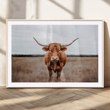 16316734-MGC-FP-36x24_Natural-Texas Longhorn Wall Art – Rustic Bull Portrait Canvas Print, Western Farmhouse Animal Photography Decor for Living Room, Office,