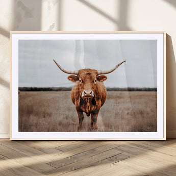 16316734-MGC-FP-36x24_Natural-Texas Longhorn Wall Art – Rustic Bull Portrait Canvas Print, Western Farmhouse Animal Photography Decor for Living Room, Office,