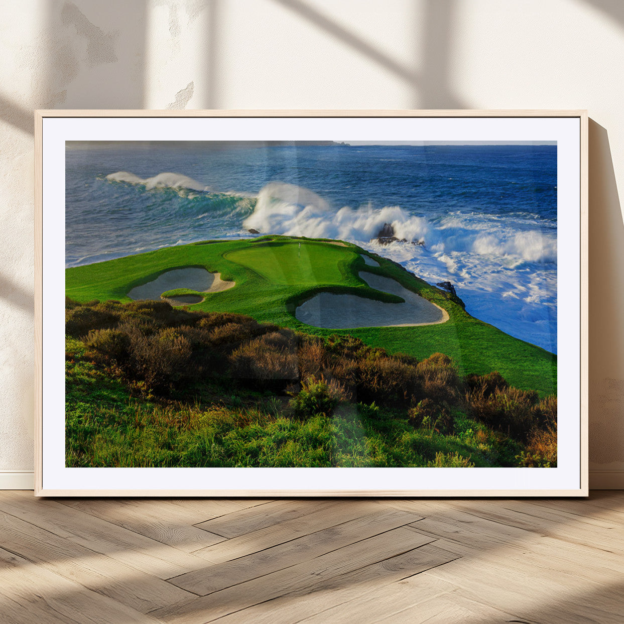 13644055-MGC-FP-36x24_Natural-Golf Wall Art – Oceanfront Green Canvas Print, Scenic Coastal Course Photography Decor for Bedroom, Living Room, Office, Sports