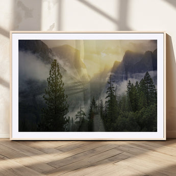 38316884-MGC-FP-36x24_Natural-Landscape Wall Art – Misty Mountain Valley Canvas Print, Scenic Pine Forest and Sunrise Photography Decor for Bedroom, Living
