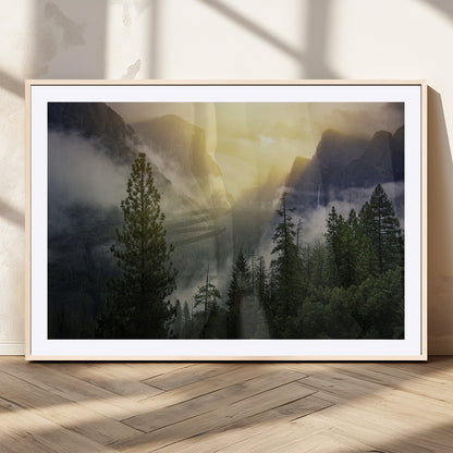 38316884-MGC-FP-36x24_Natural-Landscape Wall Art – Misty Mountain Valley Canvas Print, Scenic Pine Forest and Sunrise Photography Decor for Bedroom, Living