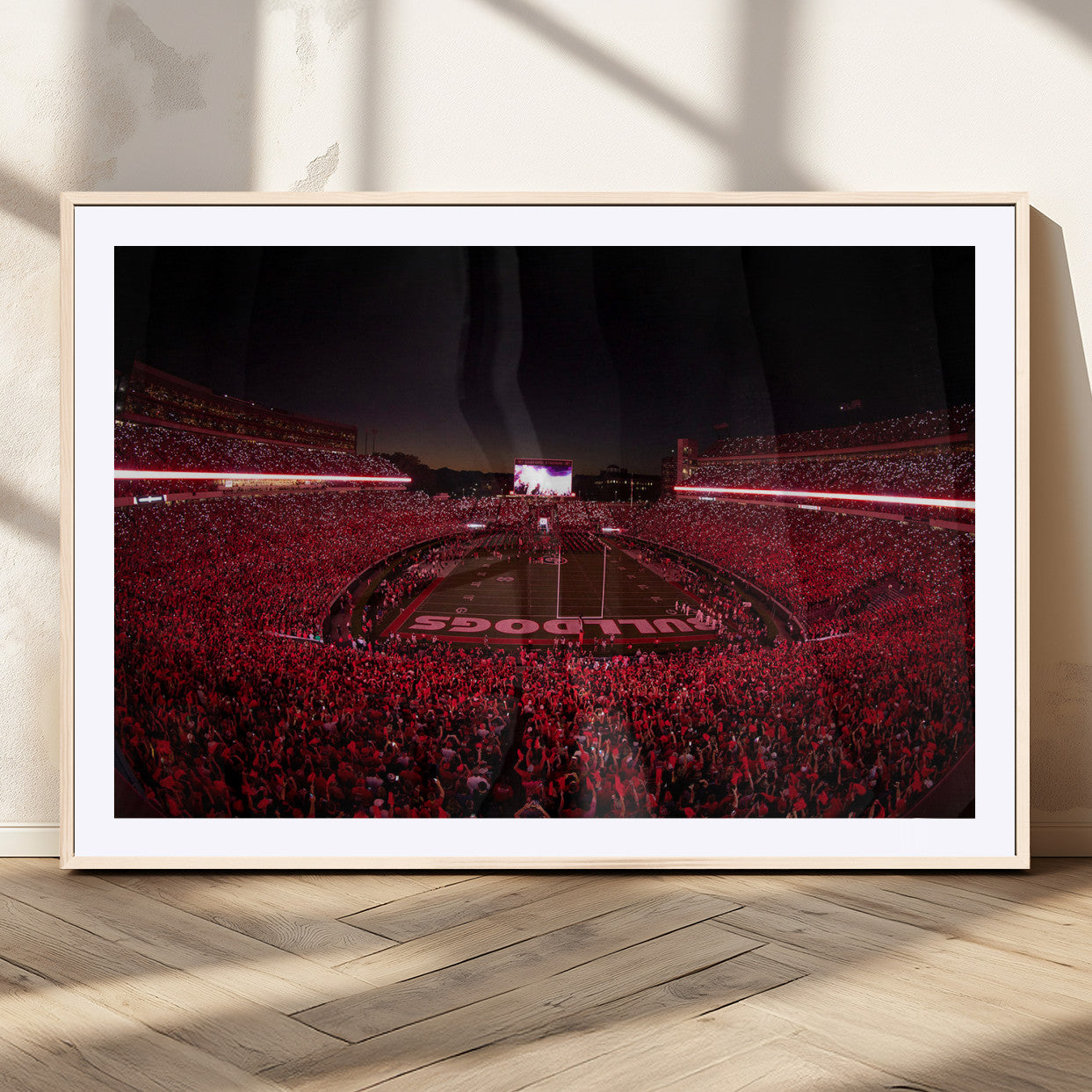 38331045-MGC-FP-36x24_Natural-Sanford Stadium Wall Art – Panoramic Georgia Bulldogs Red Light Game Football Canvas Print, Night Crowd Sports Decor for Office,
