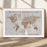 43869621-MGC-FP-36x24_Natural-Personalized World Map Wall Art – Light Beige Sepia Adventure Travel Map with Custom Family or Couple Names, Rustic Wall Decor for