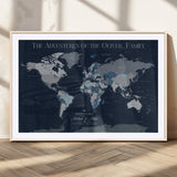 76726424-MGC-FP-36x24_Natural-Personalized World Map Wall Art – Navy Blue & Grey Adventure Travel Map with Custom Family or Couple Names, Modern Wall Decor for