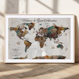 67029173-MGC-FP-36x24_Natural-Personalized World Map Wall Art – Colorful Vintage Adventure Travel Map with Custom Couple Names, Rustic Wall Decor for Home,