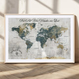 16233493-MGC-FP-36x24_Natural-Personalized World Map Wall Art – Rustic Blue Green Wanderlust Travel Map with Custom Couple Names, Vintage Wall Decor for Home