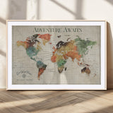 24737989-MGC-FP-36x24_Natural-Personalized World Map Wall Art – Colorful Vintage Adventure Travel Map with Custom Names, Unique Wall Decor for Couples,