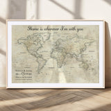 35009043-MGC-FP-36x24_Natural-Personalized World Map Wall Art – Vintage Beige Travel Map with Custom Names and Date, Romantic Anniversary Gift for Couples Home