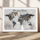 11751559-MGC-FP-36x24_Natural-Personalized World Map Wall Art – Elegant Adventure Travel Tracker Map for Couples & Families, Push Pin Canvas Poster Decor for Home, Office
