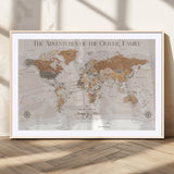 34289723-MGC-FP-36x24_Natural-Personalized World Map Wall Art – Elegant Beige and Brown Adventure Map Canvas Print for Family Home, Living Room, Study or Office