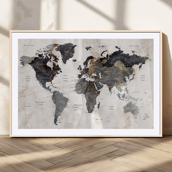 MGC-FP-36x24 - World Map Wall Art Canvas Print, Framed Rustic Map Art Picture Print, Antique Map Perfect Rustic Explorer Decor Artwork