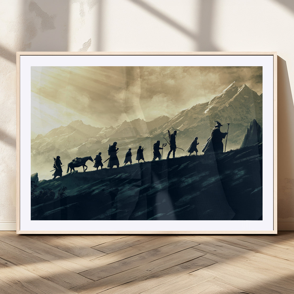 76547-MGV-CV-36X24-Fellowship Journey Wall Art Canvas Print, Framed LOTR Art Picture Print, Middle Earth Perfect Tolkien Fantasy Decor Artwork