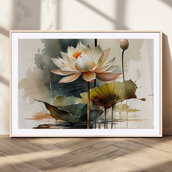 46359-MGV-CV-36X24-Lotus Blossom Wall Art Canvas Print, Framed Water Lily Art Picture Print, Zen Flower Perfect Zen Botanical Decor Artwork