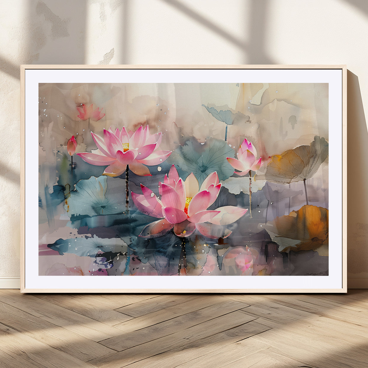 18414-MGV-CV-36X24-Pink Lotus Wall Art Canvas Print, Framed Water Lily Art Picture Print, Dreamy Floral Perfect Dreamy Botanical Decor Artwork