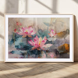 18414-MGV-CV-36X24-Pink Lotus Wall Art Canvas Print, Framed Water Lily Art Picture Print, Dreamy Floral Perfect Dreamy Botanical Decor Artwork