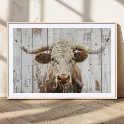 10840-MGV-CV-36X24-Texas Longhorn Wall Art Canvas Print, Framed Rustic Bull Art Picture Print, Western Cattle Perfect Rustic Western Decor Artwork