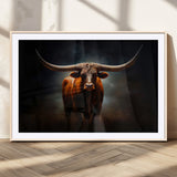 12484-MGV-CV-36X24-Texas Longhorn Wall Art Canvas Print, Framed Western Bull Art Picture Print, Moody Cattle Perfect Moody Western Decor Artwork