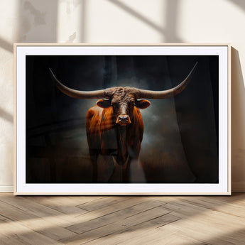 12484-MGV-CV-36X24-Texas Longhorn Wall Art Canvas Print, Framed Western Bull Art Picture Print, Moody Cattle Perfect Moody Western Decor Artwork