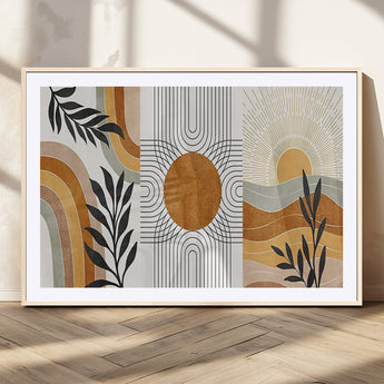 32359-MGV-CV-36X24-Modern Sun Wall Art Canvas Print, Framed Retro Horizon Art Picture Print, Sunburst Design Perfect Mid Century Boho Decor Artwork