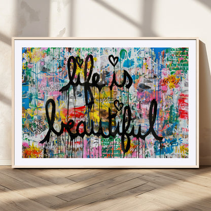 36856-MGC-FP-36x24_Natural-Life Is Beautiful Wall Art – Colorful Graffiti Canvas Print, Modern Street Style Artwork, Inspirational Decor for Living Room,