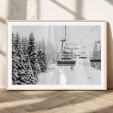 49274-MGC-FP-36x24_Natural-Snowy Forest Wall Art Canvas Print, Framed Ski Lift Art Picture Print, Mountain Snow Perfect Minimal Winter Lodge Decor Artwork