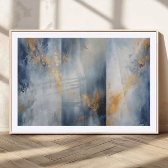 41836-MGC-FP-36x24_Natural-Abstract Gold Wall Art Canvas Print, Framed Blue Layers Art Picture Print, Elegant Cloud Perfect Elegant Minimalist Decor Artwork