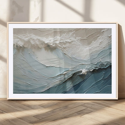 53646-MGV-CV-36X24-Ocean Wave Wall Art Canvas Print, Framed Textured Seascape Art Picture Print, Modern Ocean Perfect Minimal Coastal 2/2 Decor