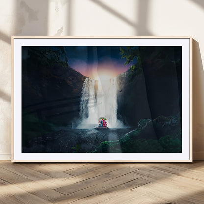 56359-MGC-FP-36x24_Natural-Lilo Stitch Wall Art Canvas Print, Framed Stitch Angel Art Picture Print, Cartoon Waterfall Perfect Tropical Fantasy Decor Artwork