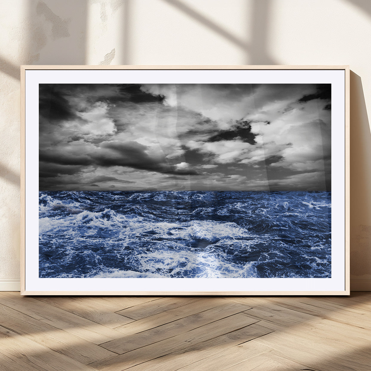 91043-MGV-CV-36X24-Stormy Ocean Wall Art Canvas Print, Framed Moody Seascape Art Picture Print, Monochrome Sea Perfect Coastal Drama Decor Artwork