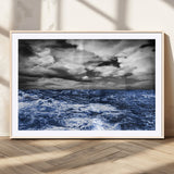 91043-MGV-CV-36X24-Stormy Ocean Wall Art Canvas Print, Framed Moody Seascape Art Picture Print, Monochrome Sea Perfect Coastal Drama Decor Artwork