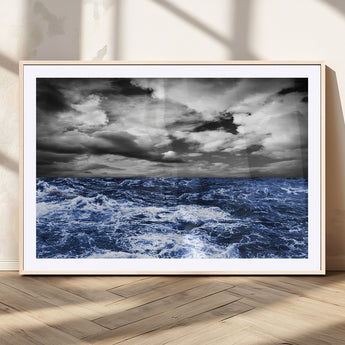91043-MGV-CV-36X24-Stormy Ocean Wall Art Canvas Print, Framed Moody Seascape Art Picture Print, Monochrome Sea Perfect Coastal Drama Decor Artwork
