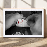 62460-MGC-FP-36x24_Natural-Poker Game Wall Art – Close Up of Hands Holding Aces with Chips, Casino Style Decor for Game Room, Man Cave or Office