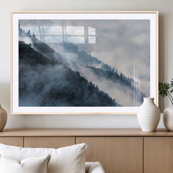 85737-MGC-FP-36x24_Natural-Misty Mountain Wall Art – Atmospheric Pine Forest Canvas Print with Fog and Mist, Calm Nature Decor for Living Room, Bedroom,