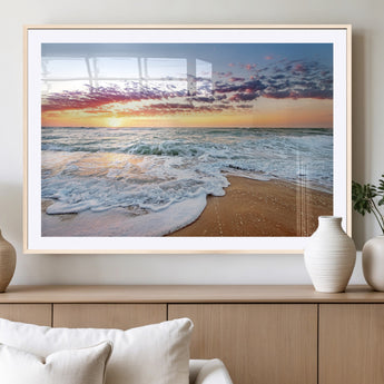 39560-MGV-CV-36X24-Sunrise Beach Wall Art – Vibrant Ocean Waves and Golden Sand Canvas Print, Seaside Coastal Decor for Living Room, Bedroom or