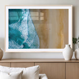 46640-MGV-CV-36X24-Aerial Beach Wall Art – Turquoise Waves and Golden Sand Canvas Print with Lone Surfer, Coastal Ocean Decor for Living Room,