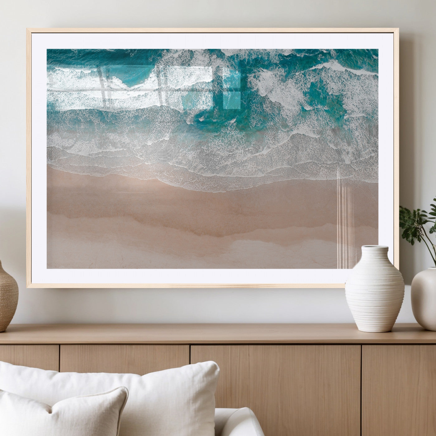 39236-MGV-CV-36X24-Ocean Beach Wall Art – Aerial View of Waves and Sand Canvas Print, Coastal Home Decor for Living Room, Bedroom, Office or Beach
