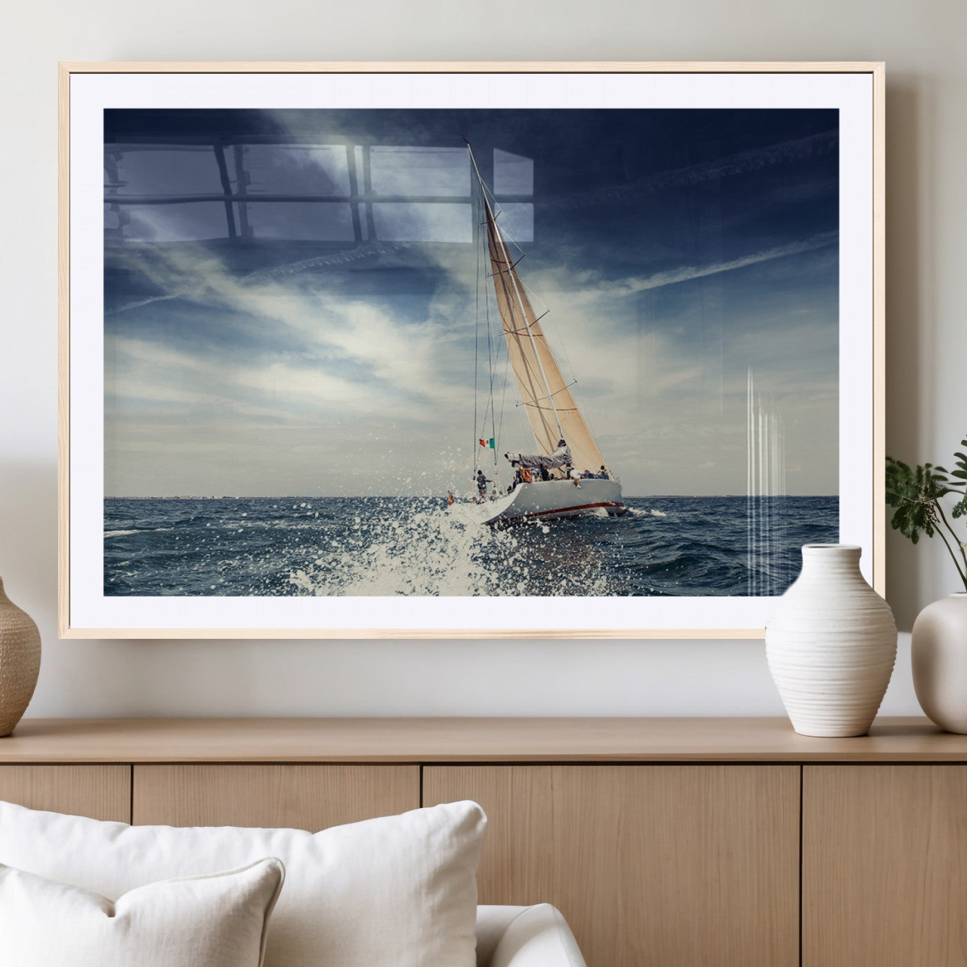 75430-MGV-CV-36X24-Sailing Boat Wall Art – Dynamic Ocean Yacht Canvas Print, Nautical Decor for Living Room, Office, Beach House or Cabin
