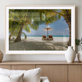 83601-MGV-CV-36X24-Tropical Beach Wall Art – Serene Palm Trees and Lounge Chairs Canvas Print, Relaxing Coastal Decor for Living Room, Bedroom or