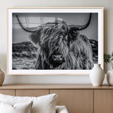 97372-MGV-CV-36X24-Elegant Highland Cow Wall Art – Black and White Canvas Print, Rustic Nature Decor for Home, Office, Living Room or Man Cave