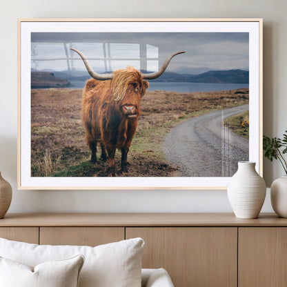 56121-MGC-FP-36x24_Natural-Rustic Highland Cow Wall Art – Panoramic Nature Canvas Print, Perfect Decor for Home, Office, Living Room or Man Cave