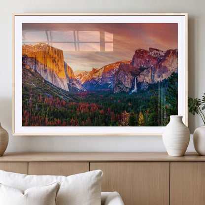 24519-MGC-FP-36x24_Natural-Yosemite Valley Sunset Wall Art – Majestic Mountain Landscape with Waterfall and Vibrant Sky, Nature Photography for Home or