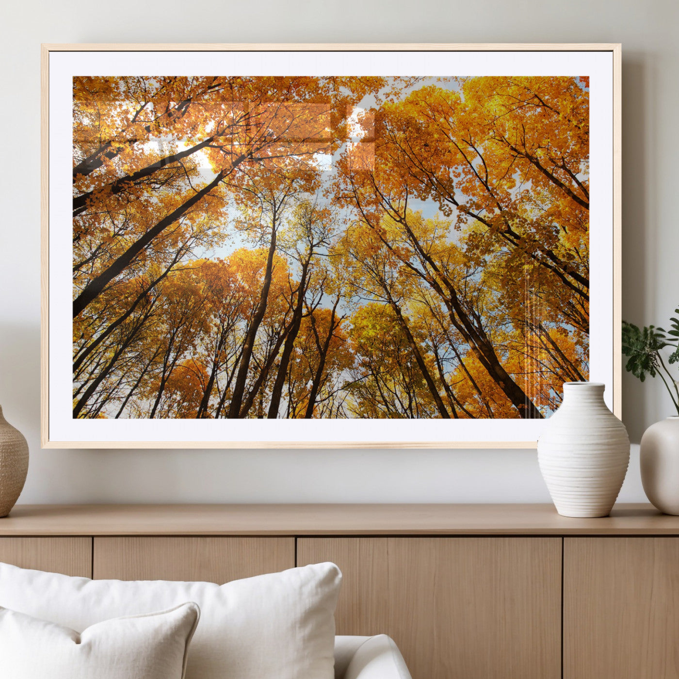 11823-MGC-FP-36x24_Natural-Golden Autumn Tree Canopy Wall Art – Stunning Fall Forest Leaves Print, Warm Seasonal Nature Decor for Home, Office or Cabin
