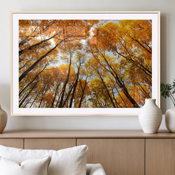 11823-MGC-FP-36x24_Natural-Golden Autumn Tree Canopy Wall Art – Stunning Fall Forest Leaves Print, Warm Seasonal Nature Decor for Home, Office or Cabin