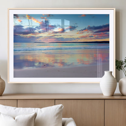 64882-MGV-CV-36X24-Tranquil Sunset Beach Wall Art – Panoramic Ocean Reflection Canvas Print, Calm Coastal Decor for Bedroom, Living Room or Office