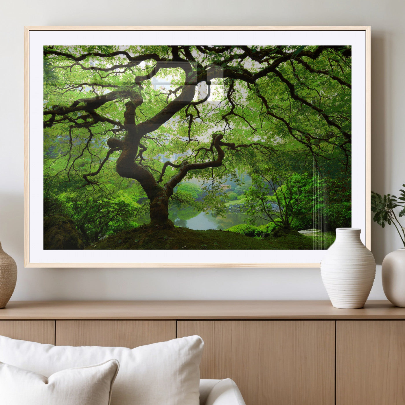 18094-MGC-FP-36x24_Natural-Emerald Canopy Wall Art – Panoramic Lush Green Tree Canvas Print, Serene Nature Decor for Office, Living Room or Meditation Space