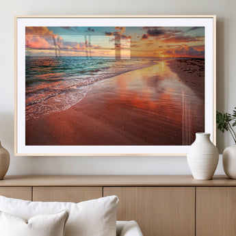 77723-MGV-CV-36X24-Sunset Beach Wall Art – Vibrant Ocean Canvas Print, Coastal Landscape Decor for Living Room, Bedroom or Office, Relaxing Tropical