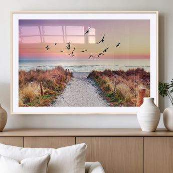 54411-MGV-CV-36X24-Coastal Path Sunrise Wall Art – Serene Ocean Canvas Print, Beach Landscape Decor for Living Room, Bedroom or Office, Peaceful